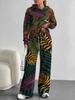 European, American Autumn And Winter Casual Retro Flower Long-Sleeved Suit Women'S Hooded Sweater Trousers Two-Piece Set