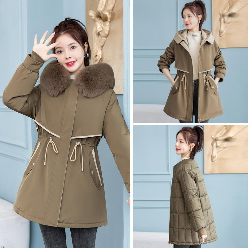 Women's new removable liner has one dress and three wears medium and long winter big fur collar jackets.