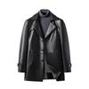 Jaqueta de Couro Veludo Média e Longa Masculina Outono e Inverno Nova Tendência da Moda Versão Coreana Gola de Terno de Botão Único Jaqueta de Couro para Meia-idade