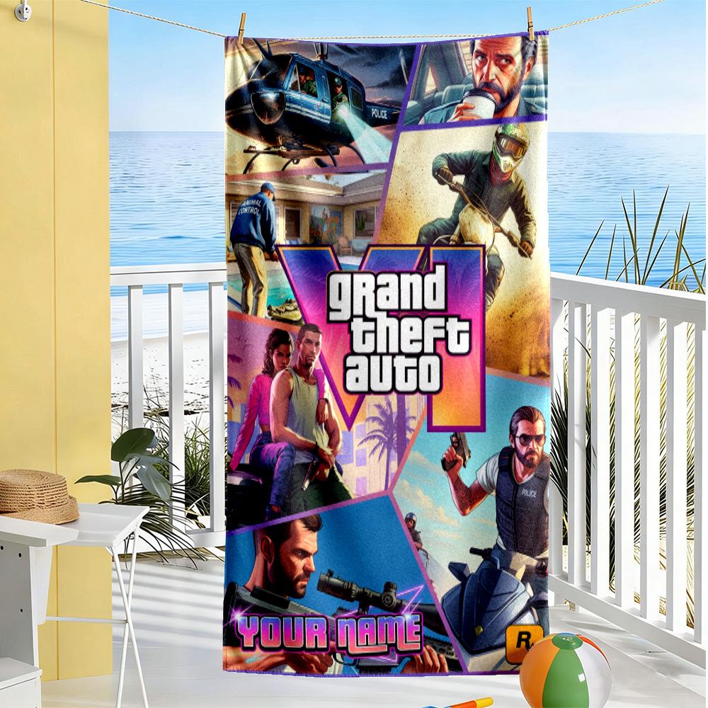 Gta Customizable Name Beach Towel Super Soft Microfiber Quickdry Fabric Portable for SwimmingBeachCamping Travel Beach AccessoriesGym