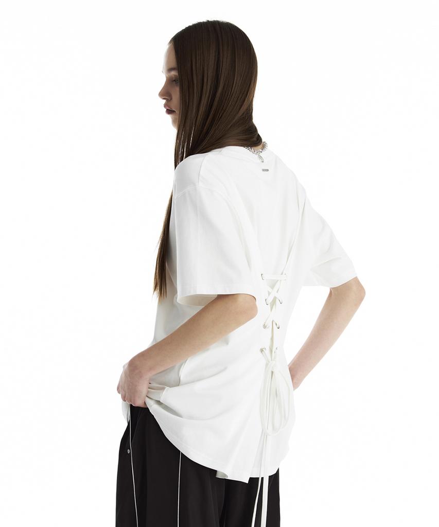 Teulimingbeodeu Back Lace-Up Corset T-Shirt [ White ]