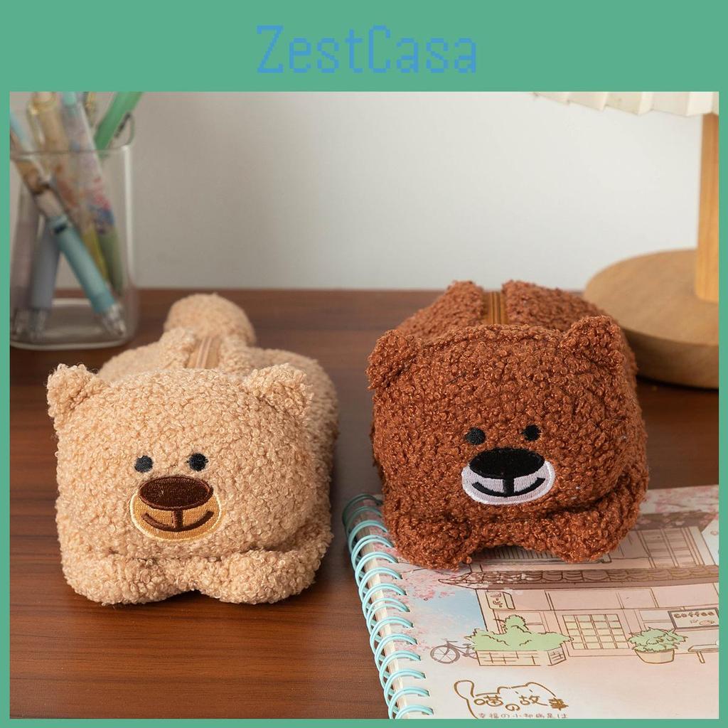 Bear Plush Cute Pencil Case Organizer With Spacious Storage For Kids Teens And
