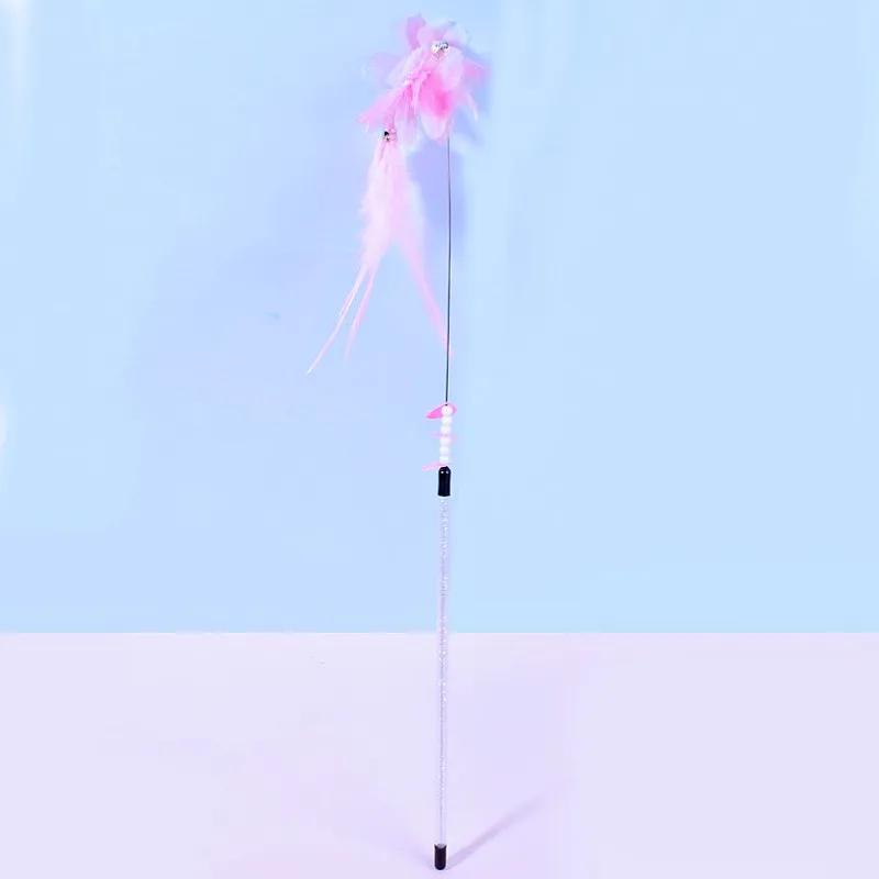 Cat Toy Feather Cat Toys Interactive Flower Tassel Cats Teaser Long Handle Feather Toys for Cats Teasing Stick Toy Kitten Teaser