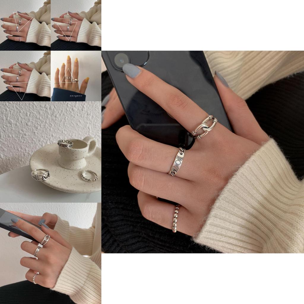 Korean Ins Style Minimalist Chain Design S925 Silver Geometric Ring For Women