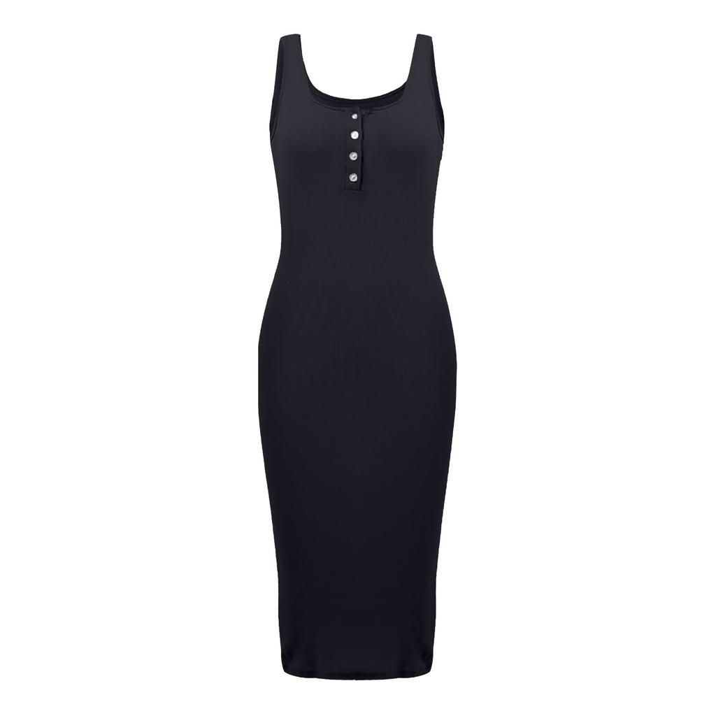 Fashion Women's Sling U-Neck Color Knitted Sleeveless Midi Dress
