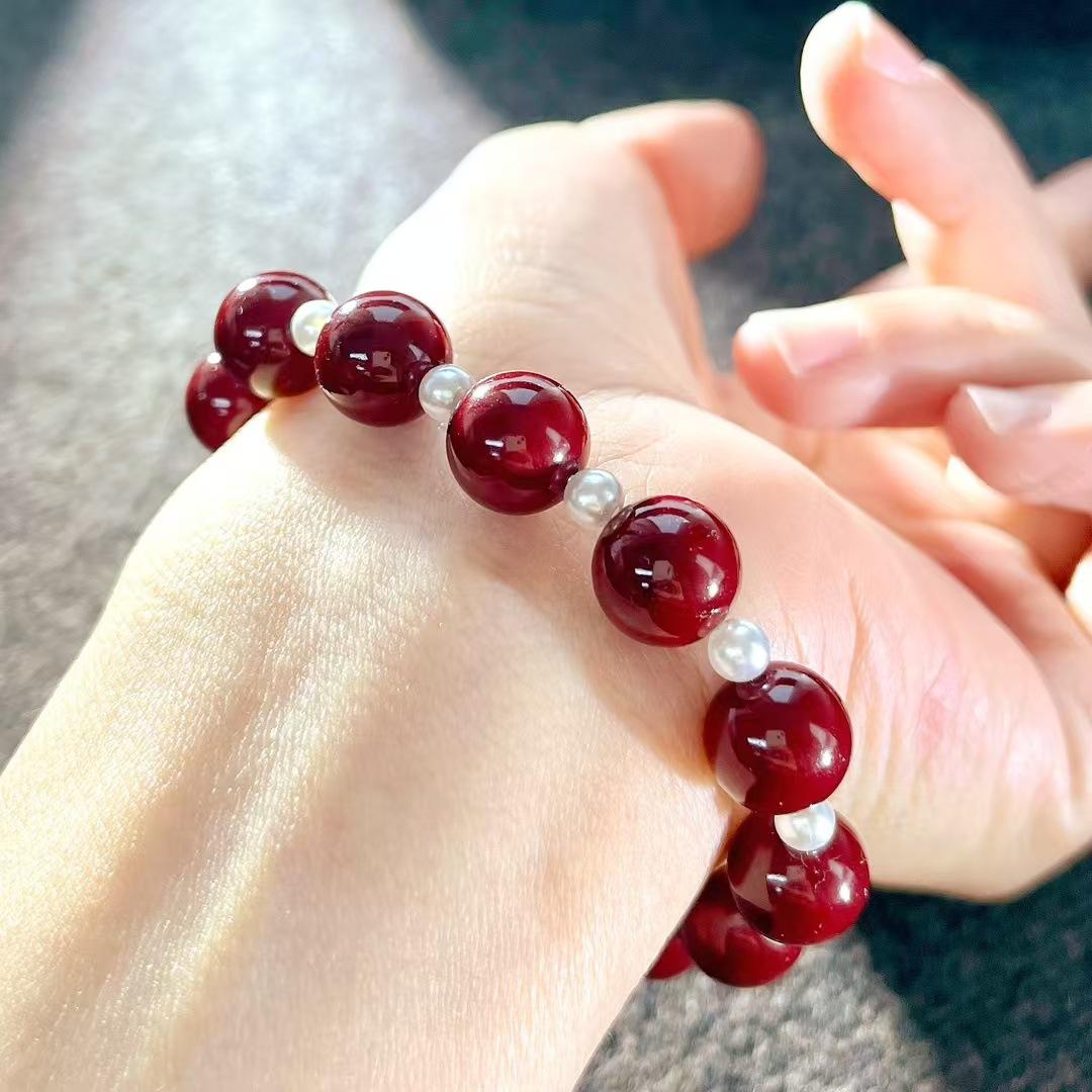 Vintage High Quality Ankara Red Artificial Crystal Pearl Bracelet Bracelet