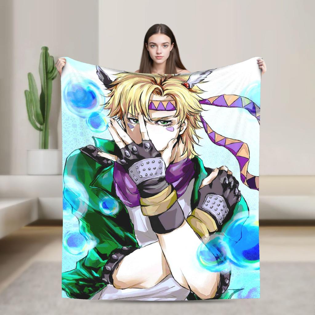 Bizarre Adventure Knitted Blanket Anime Flannel Throw Blanket Home Couch Decoration Soft Warm Bedspread