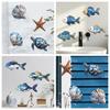 Wooden Blue Fish Wall Ornament Rustic Hand Carved Fish Signs Pendant Funny Wall Art Ocean Animal Decoration