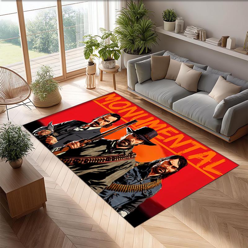 Red Dead Redemption Printed Flannel Area Rug Non Slip Soft Polyester Floor Carpet Indoor Decor Mat for Bedroom Living Room Sofa