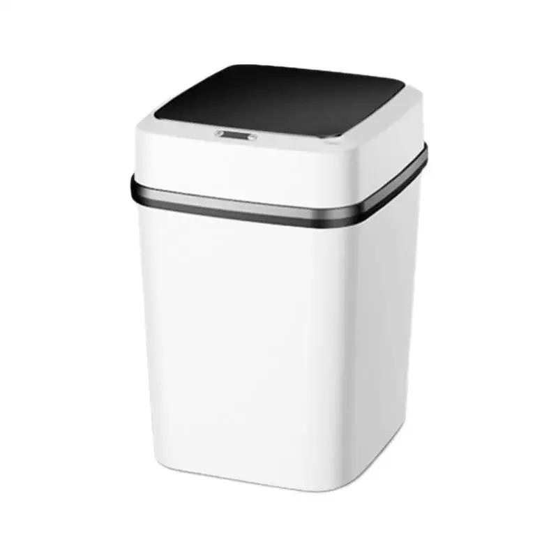 

New Household Bathroom Living Room Kitchen with Lid Contact-free Automatic Sensor Open Lid Intelligent Garbage Cans білий