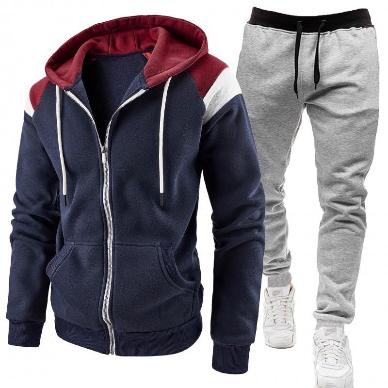 Men's 2-Piece Tracksuit Color Block Zip-Up Hoodie  Sweatpants Casual Sports Jogger Set