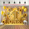 1pc Bee and Sunflower Birthday Party Backdrop - Gold "1" with Bees and Flowers for Home Garden and Anniversary Celebrations