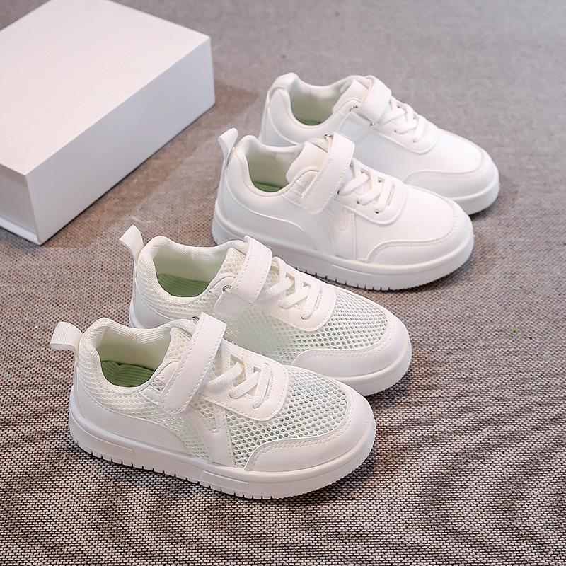 Children's Little White Shoes 2025 Spring and Summer New Girls' White Sports Shoes Students Breathable Net Shoes Boys' Casual Board Shoes