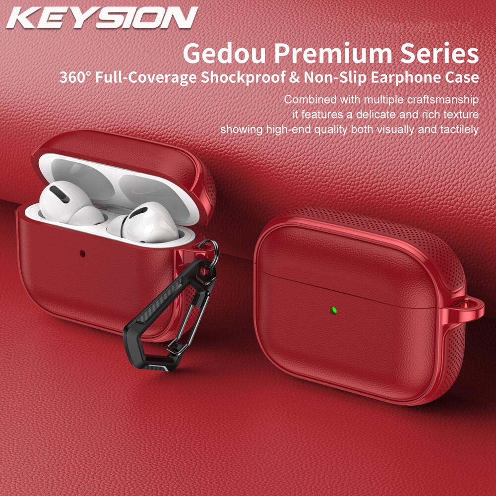 KEYSION Earphone Case for AirPods Pro 3 2 Leather Texture Soft TPU Silicone With Hook Shockproof Headphone Cover for AirPods 4