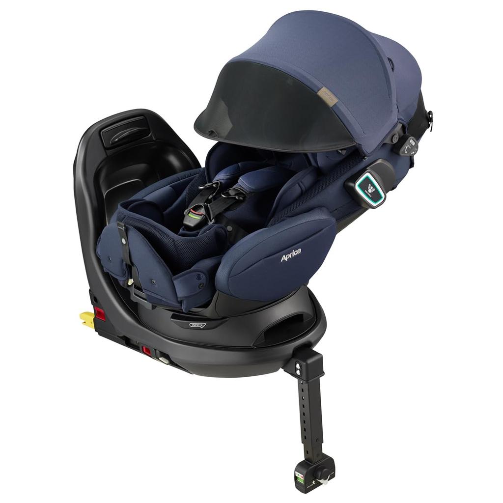 Aprica Child ISOFIX Fradia Glow ISOFIX Safety Plus Premium Newborn 4 Years Compatible with R129 Seat, Fixed, AB, ~ Old, Rotatable, (Brilliant Navy)