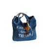 Retro Letter Denim Tote Bag - Large Capacity, Lazy Style Shoulder Bag