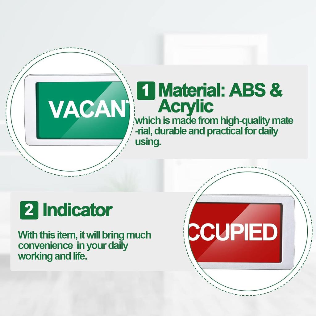 Sintuff 3 Pcs Privacy Sign Vacant Occupied Sign for Home Silver Bathroom Occupied Tips for Door Magnetic Non Scratch Slider Door Indicator Tells