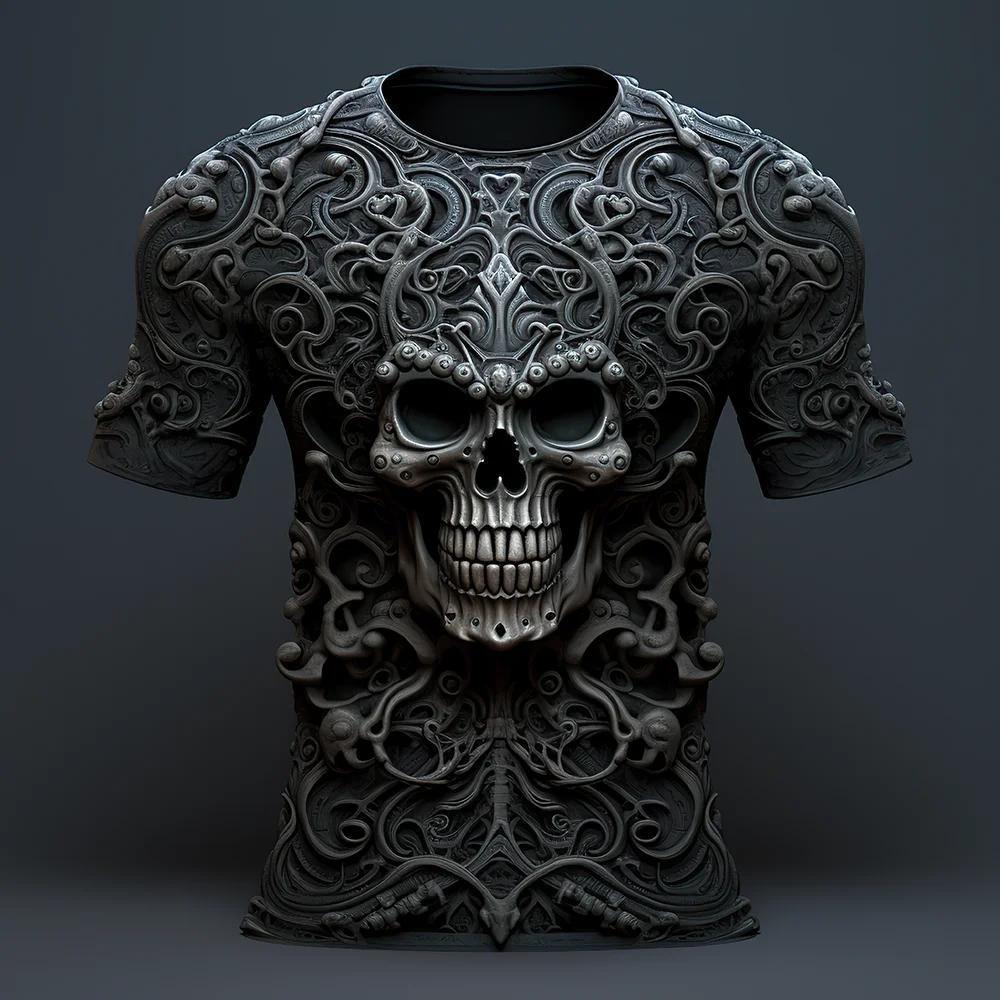 Beliebtes Herren-Retro-T-Shirt 3D-Schädel-Print modische Herrenbekleidung