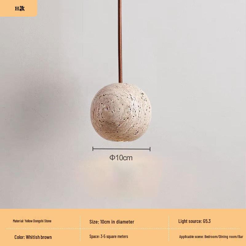 Japanese Wabi-Sabi Yellow Travertine Pendant Light, Retro Mid-Century Style for Bedroom, Homestay, or Restaurant.