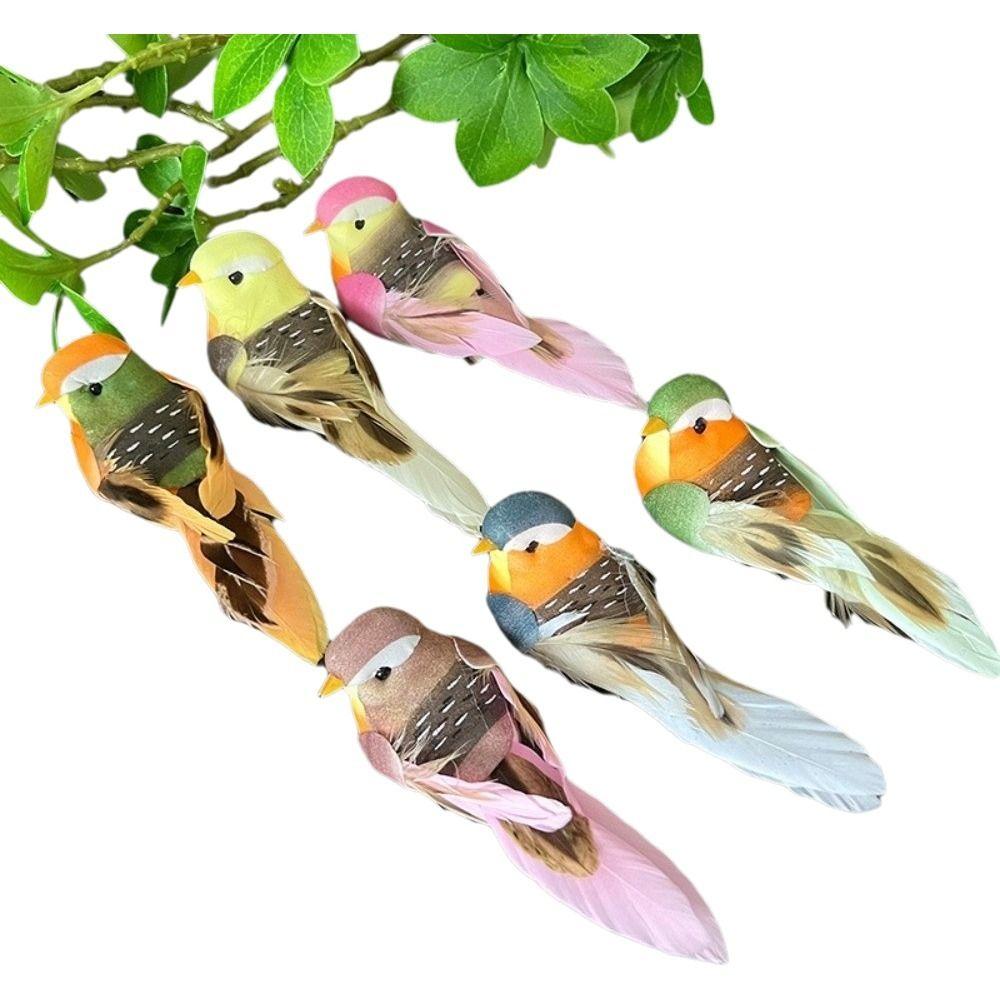 6/5pcs Garden Landscape Decor Simulation Birds Colorful Photography Props Foam Feathers Birds Home Decor with Clip