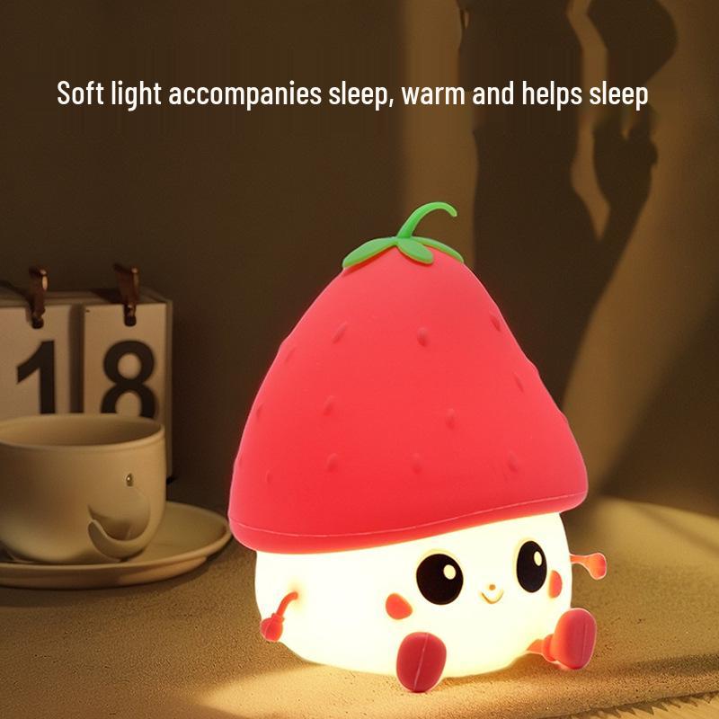 Erdbeer-Silikon-Nachtlicht - Berührungsempfindlich & Zeitgesteuert zur Unterstützung des Schlafs