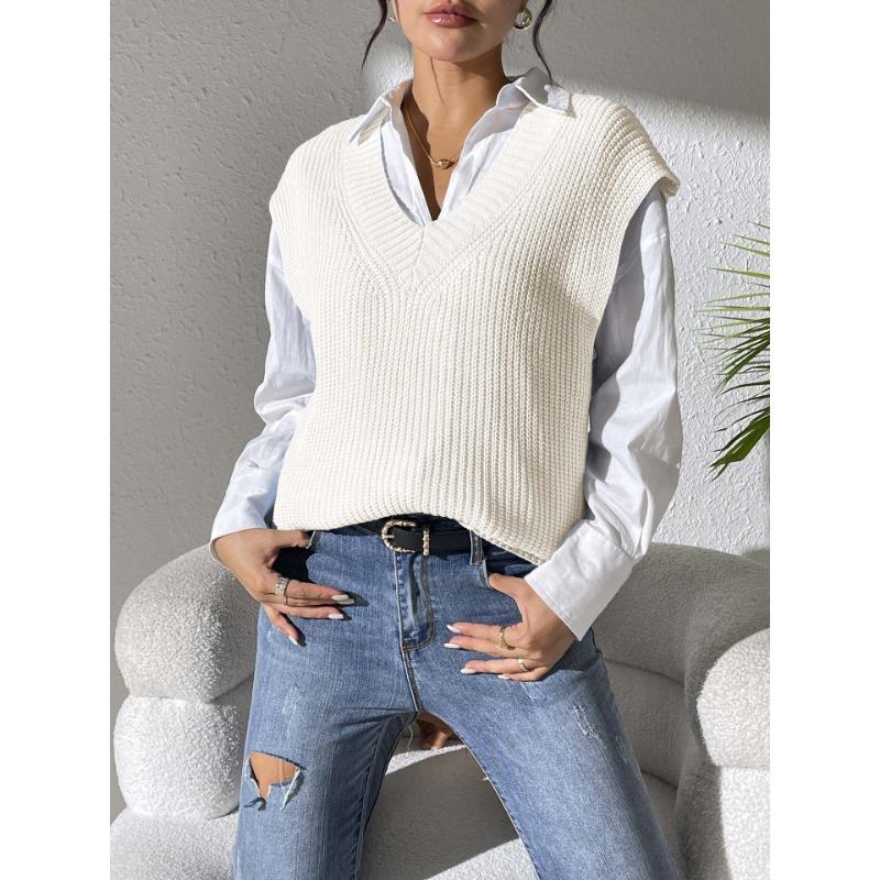 Chaleco de punto simple de cuello en V para mujer Otoño/Invierno
