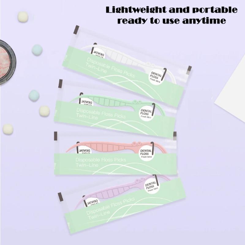 Portable Dental Floss Stick High Tension Smooth Disposable Toothpick Double Line Dental Floss Oral Hygiene Dental Cleaning Tools