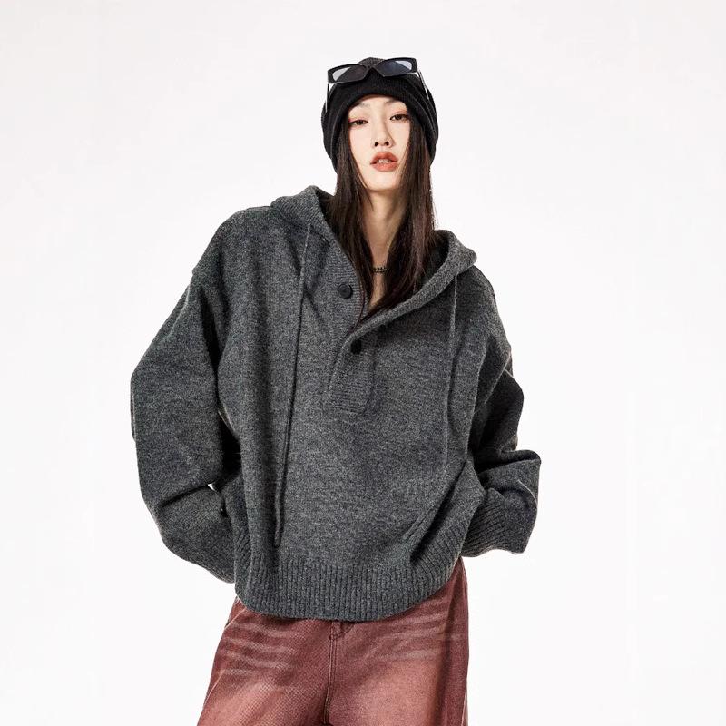 Men's 2024 Autumn/Winter Loose Trend Pique Knit Hoodie Sweater