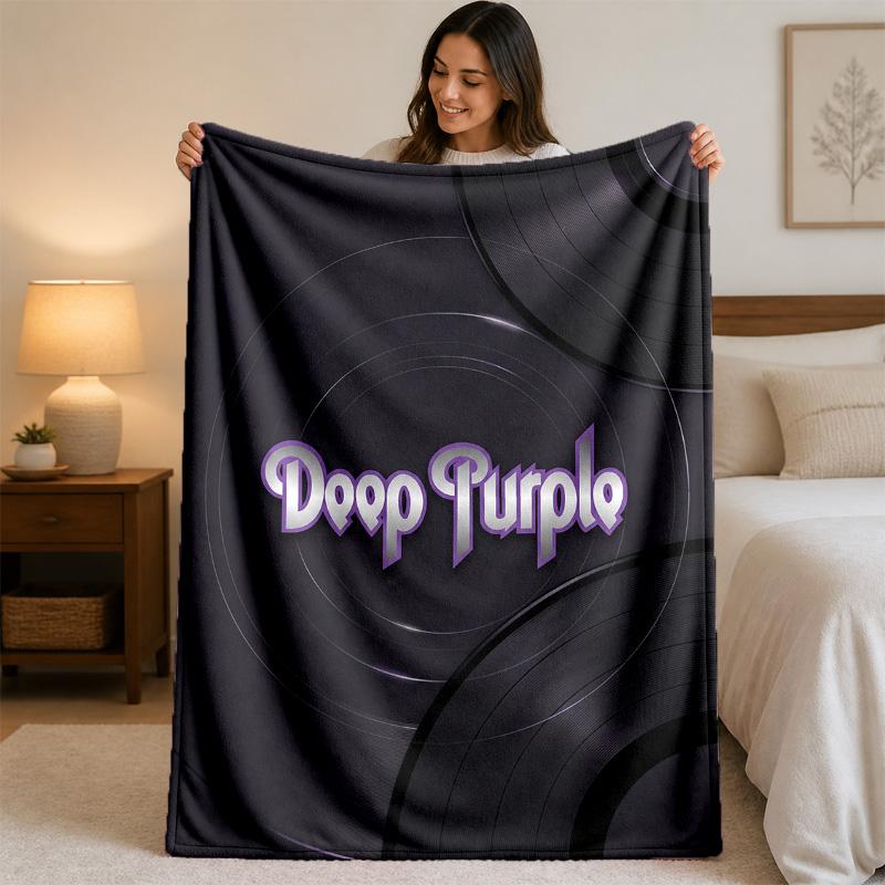 Deep Purple Print Flannel Blanket Cozy Lightweight Plush Throw Blanket For Bed Sofa Household Use