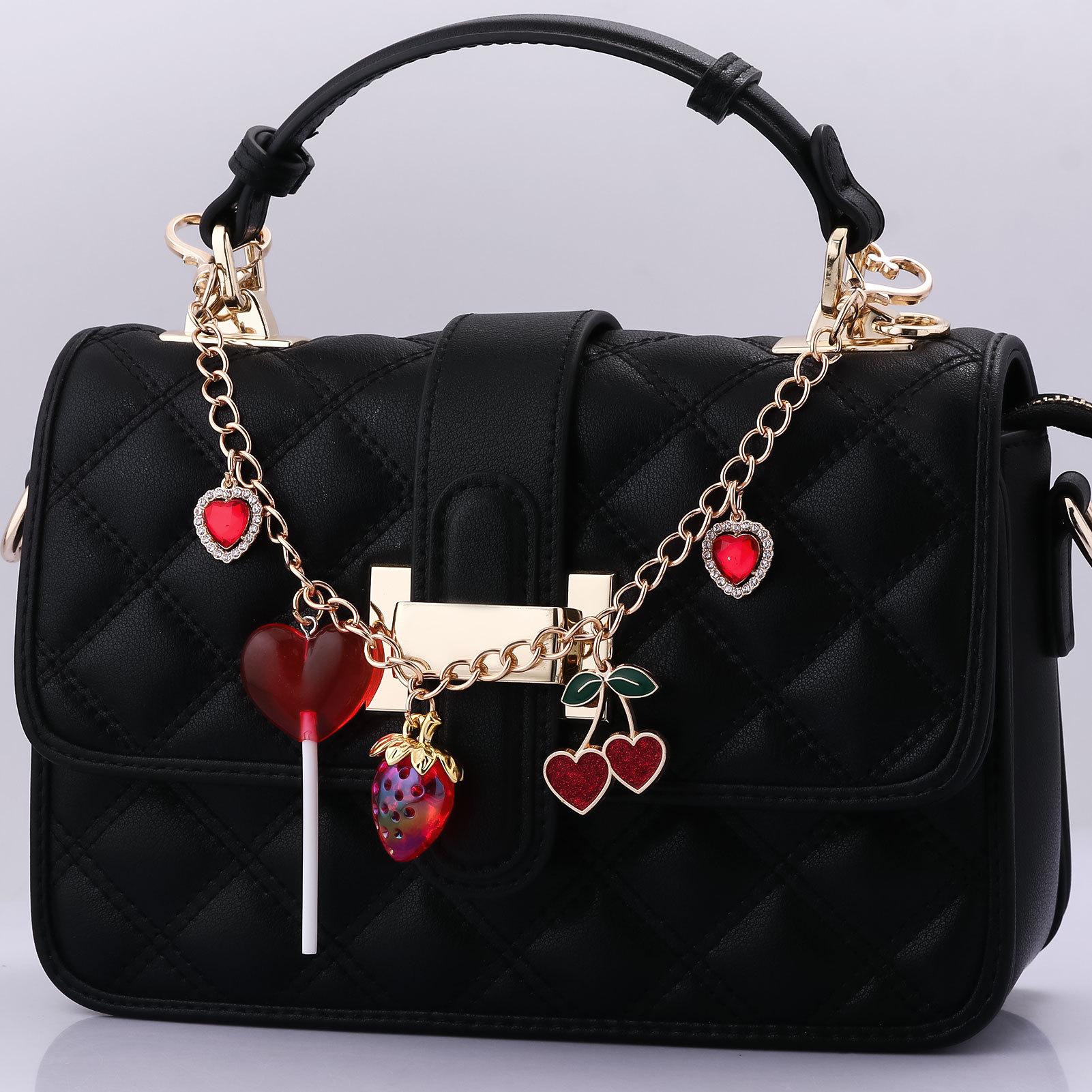 Multi functional, C letter, strawberry cherry, bag hanging keychain, pearl rhinestone, waist chain, pants chain, double chain individually packaged