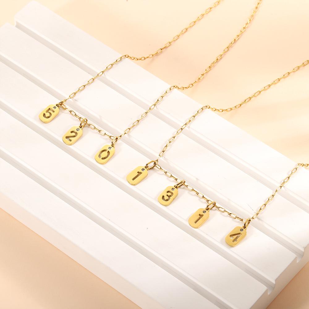 CARLIDANA Personality DIY Number Stainless Steel Digital Gold Plated Pendant Charm Necklace Accessories Jewelry Making Women Men