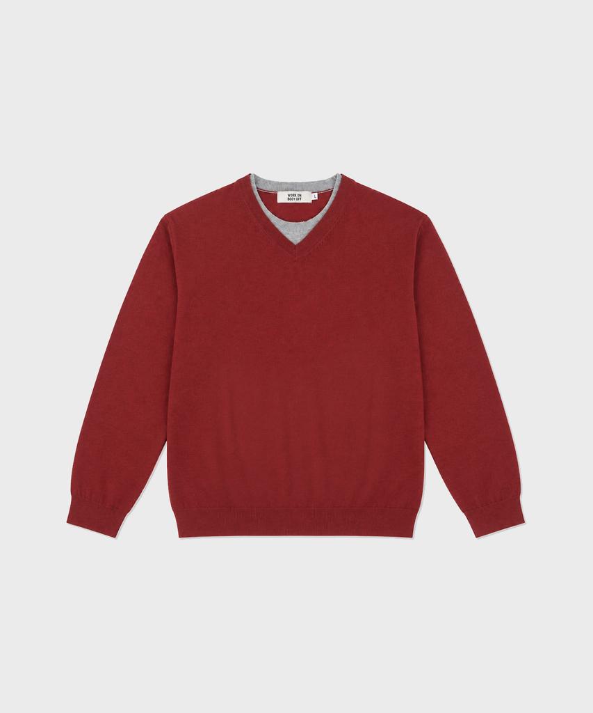 WORK ON BODY OFF Ars Semi-Overfit Layered V-Neck Knit [Red]