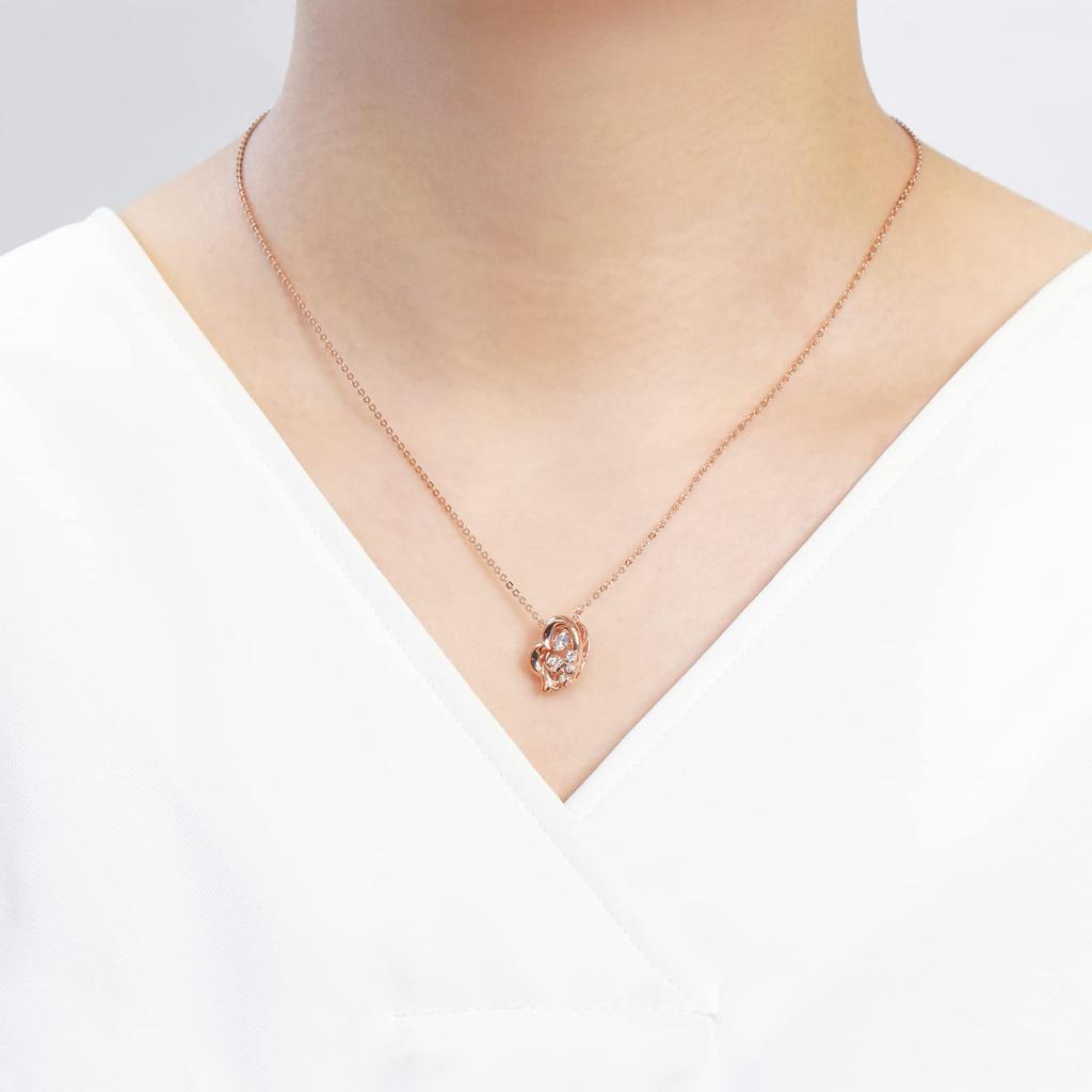Cinnamoroll Sanrio Dancing Stone Halskette mit offenem Herzanhänger, Roségold [Weißklee] SACI-N052PG für Damen