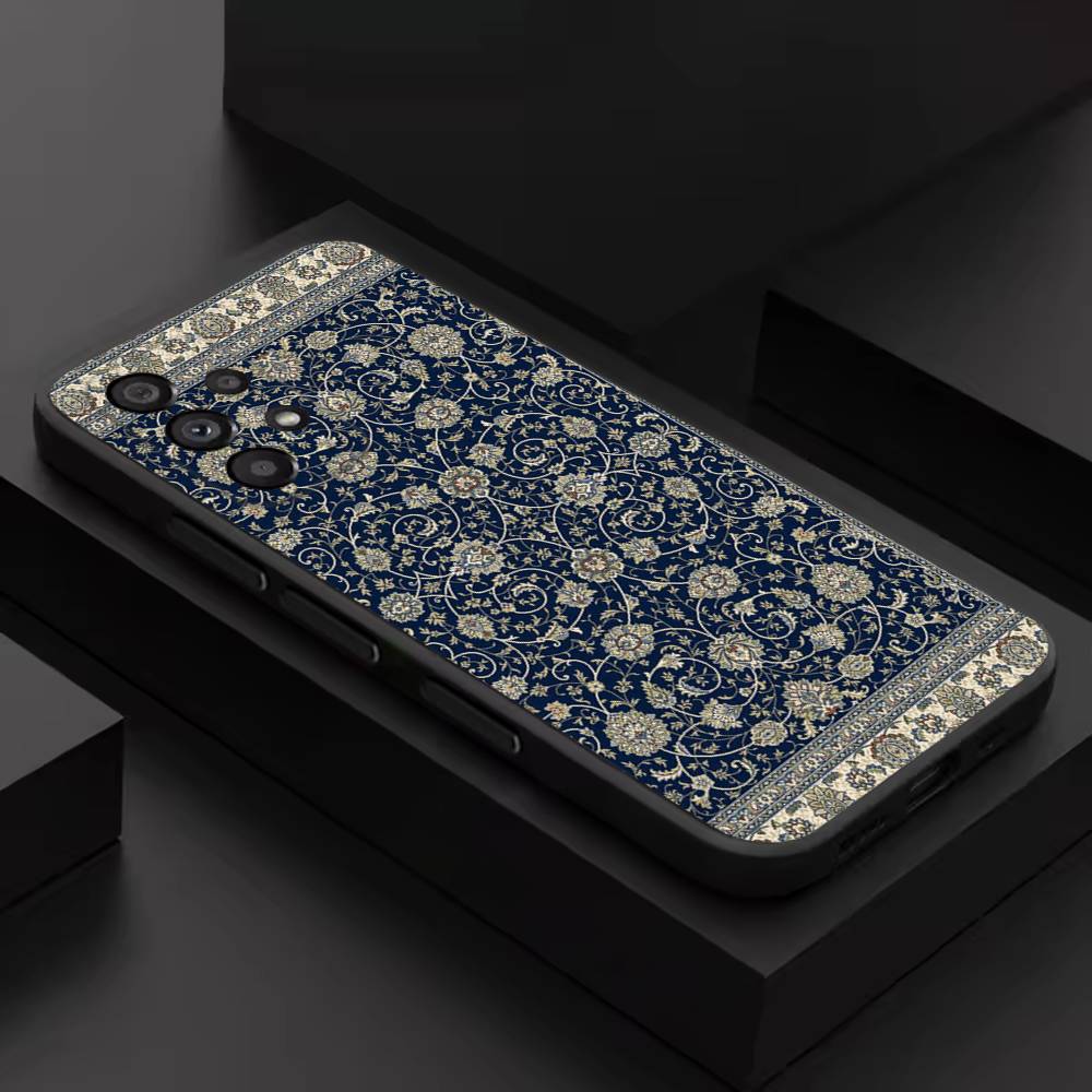 Persian Carpet Floral Pattern For Samsung S 26,25,24,23,22,30,21,10,9,Ultra,Plus,Lite,FE,4,5G Black Soft Case Phone Case