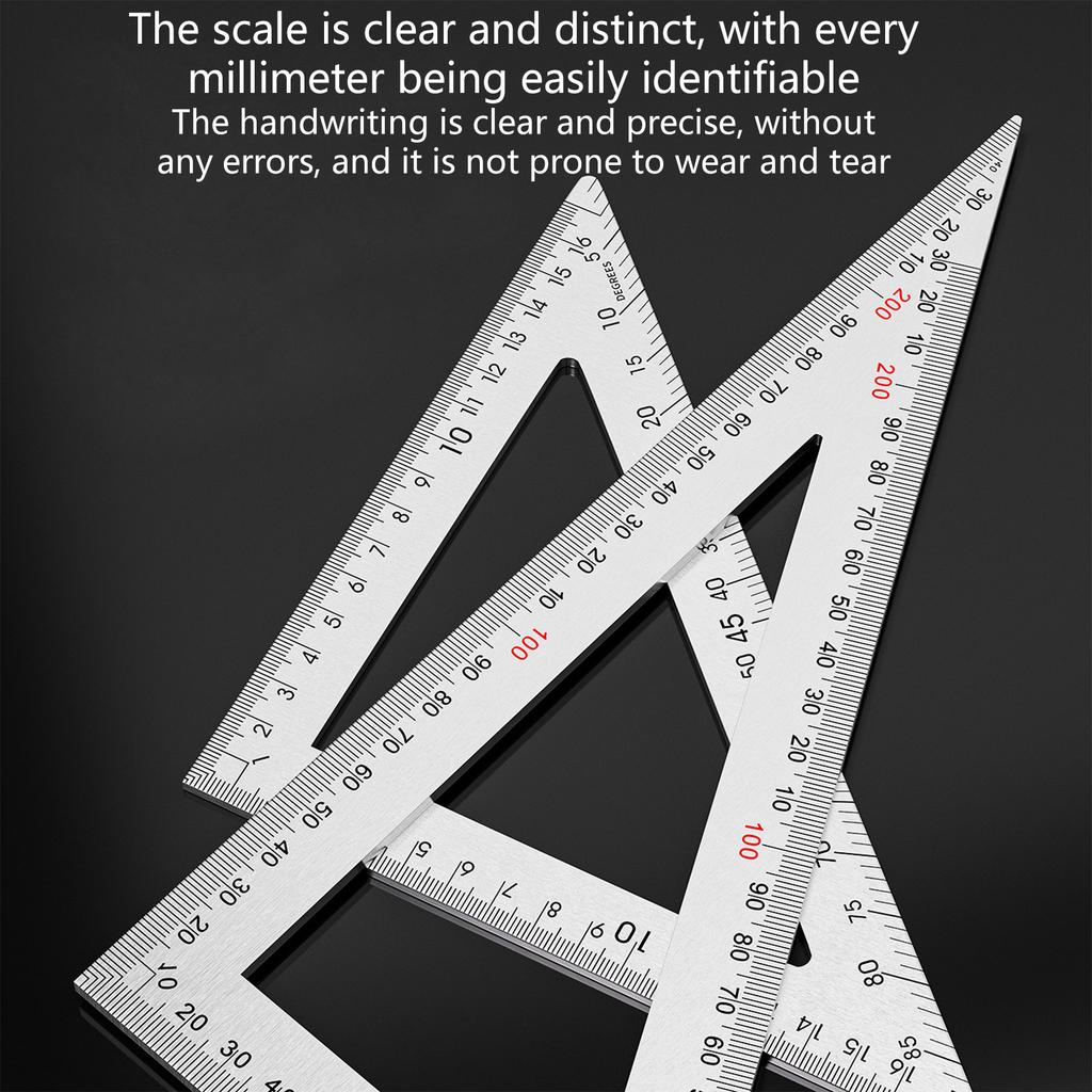 Stainless Steel Carpenter Square Triangular Ruler Clear Double Side Scale for Accurate Measurement