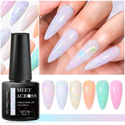 MEET ACROSS 7 ml Peynir Glitter Tırnak Jel 6 Renk Parlak Pembe Yeşil Turuncu Jel Lehçe Glitter Pul Kapalı Islatın UV Jel Tırnak Sanat DIY Dekorasyon