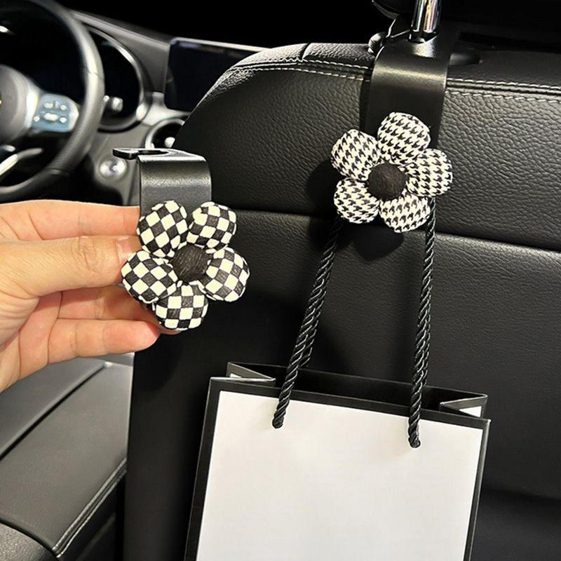 Car Seat Headrest Hanger Checkerboard Automotive Purse Holder Women Car Organizer Vehicle Organizing Hooks For Bags Umbrellas