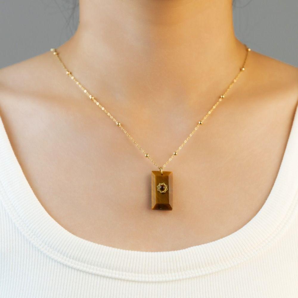 Pendant Square Neck Chain Vintage Sweater Chain Korean Chic Sun Stone Necklace  Women
