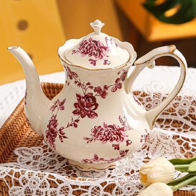 1 Set English Court Style Ceramic Cup And Pot Set Cup Plate French Retro Restaurant Afternoon Tea Cup Plate Coffee Cup Teapot Set Home Use 1 Pot 6 Cup