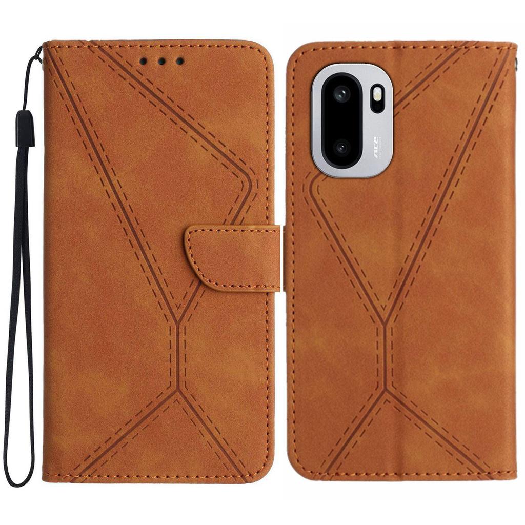 For OnePlus 15R 5G Case Skin Touch Lines Imprinted PU Leather Flip Phone Cover