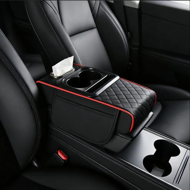 Car Armrest Box Thicken Height Pad Arm Rest Cushion with Pocket Tissue Cup Holder Elbow Support Universal