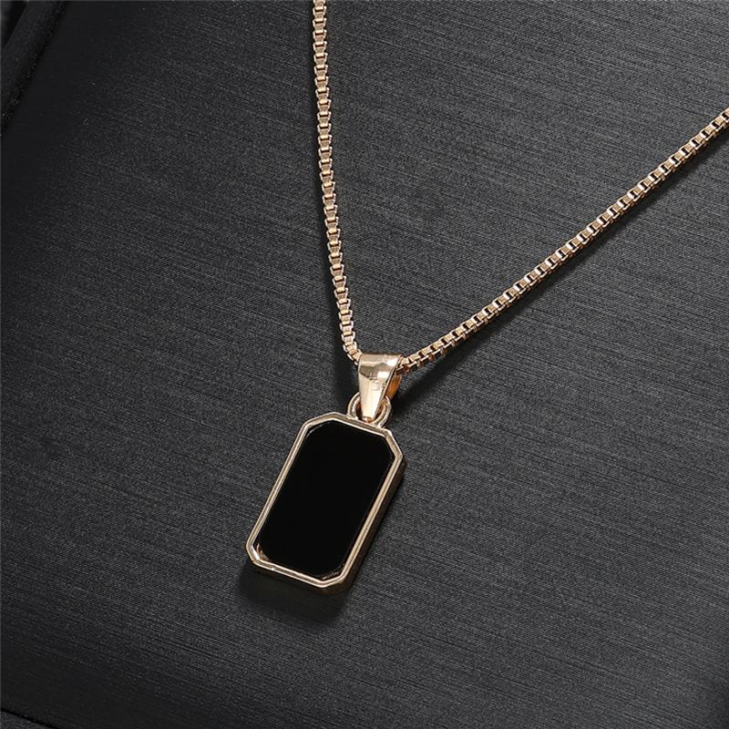New Minimalist Rectangular Pendant Necklaces For Women Men Korean Black Epoxy Long Gold Color Metal Birthday Daily Gifts Zircon