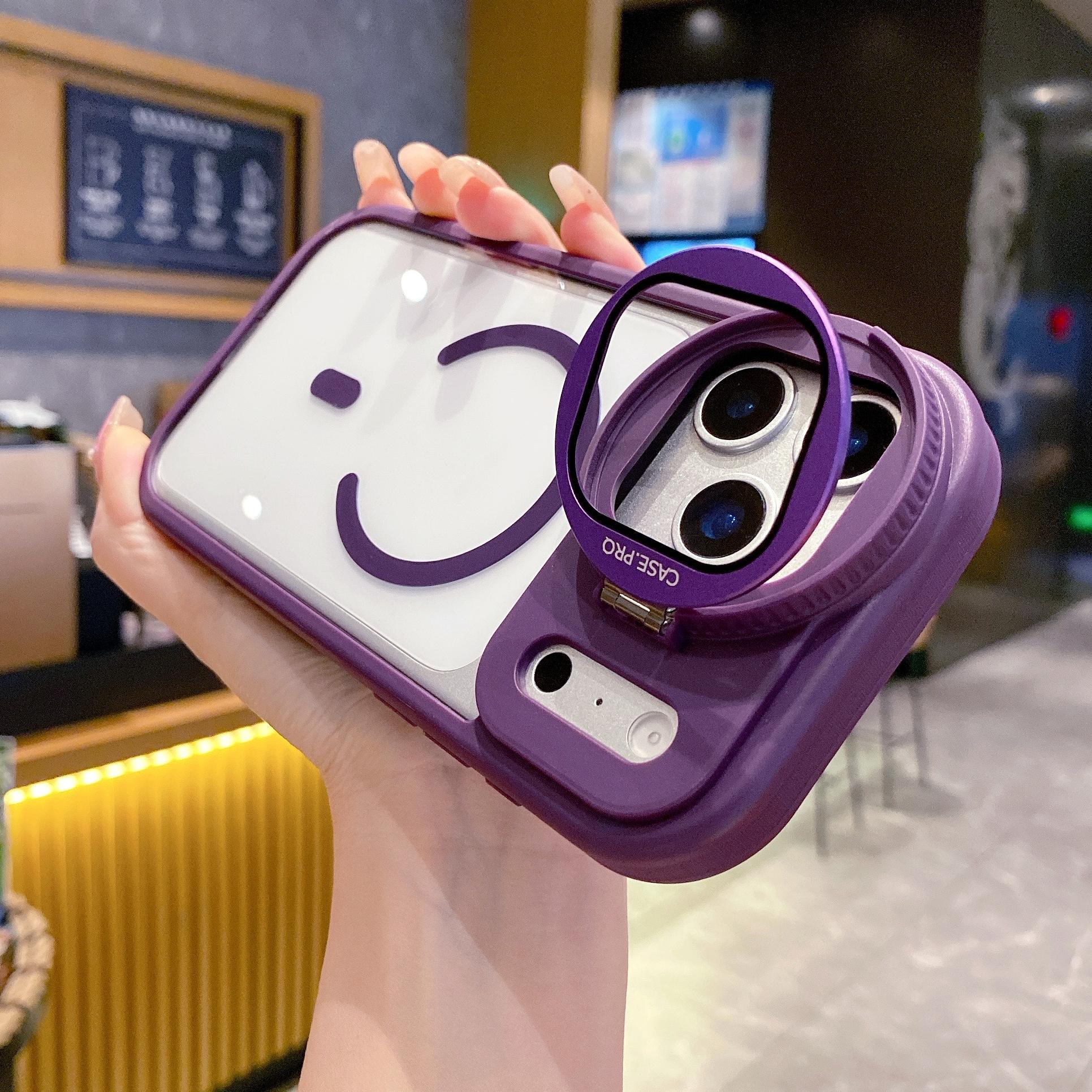 

For Magsafe Glass Lens Stand Protection Case for iPhone 16 15 14 Plus 13 12 17 Pro Max Air Magnetic Matte Armor Shockproof Cover iPhone14Plus