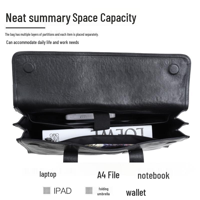 Men's Casual Genuine Leather Briefcase - Large Capacity, Expandable Business Handbag In Top Layer Cowhide.