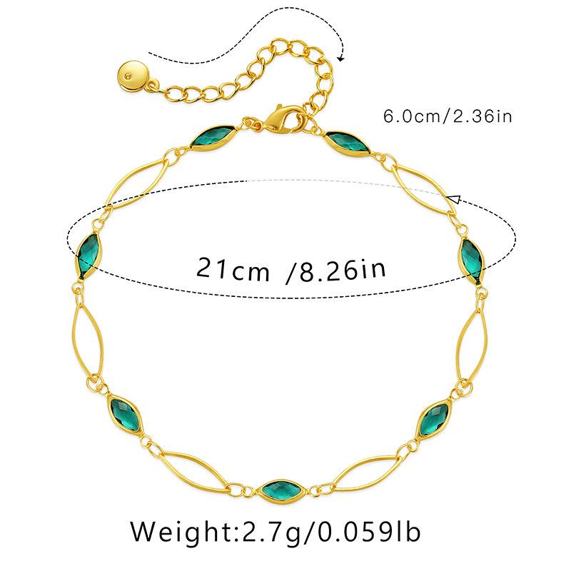 Drop Hollow Chain Bracelet Emerald Cut Glass Chain Anklet for Daily Wear