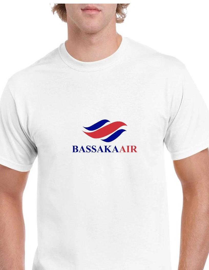Bassaka Air Blue Red Retro Logo Cambodian Airline White Cotton T-Shirt 3XL