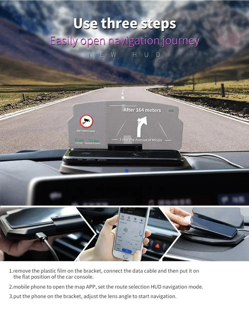 Car Hud Head-Up Display Mobile Phone Stand Hud HD Car Navigation Projector Head-Up Display Wireless Charger Car Bracket 2024