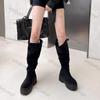 Women's Thick Heels Knee High Boots Khaki Flock Slip on Western Boots Woman Spring Autumn Soft Leather Short Botas Mujer