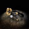 Silver Exquisite Daisy Flower Rings for Women Retro Wedding Black Gold Baroque Pearl Branches Vintage Ring Jewelry Gift