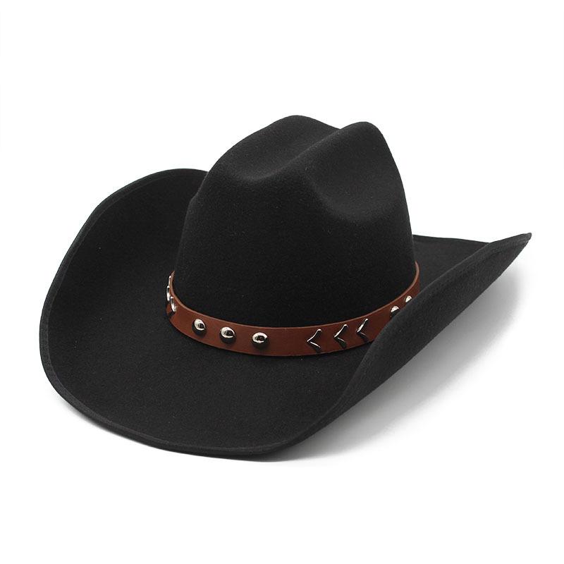 9.5 Великі Козирки Завиток Зверху Ковбойський Джазовий Циліндр Сезонний Вовняний Циліндр Простий Фетровий Капелюх
